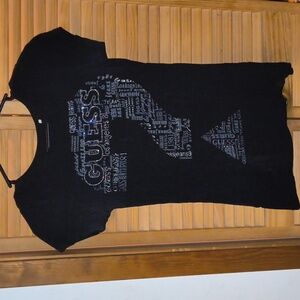 Guess Brand Women's Black T-Shirt With Silver & Grey Graphic ?.-Med-NWOT